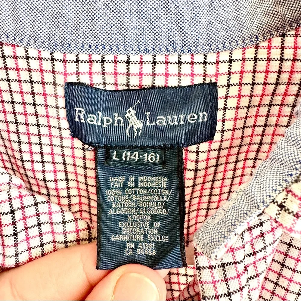 Ralph Lauren Boys Plaid Button‎ Down Shirt L 14 16 Cotton Preppy